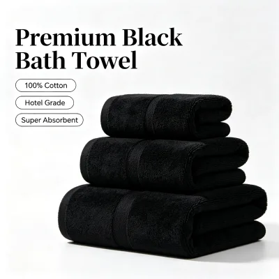 100% Cotton Black Bath Towel Hotel Spa Grade Super Soft Thick Absorbent Quick Dry Custom Logo for Luxury Hotel Beauty Salon