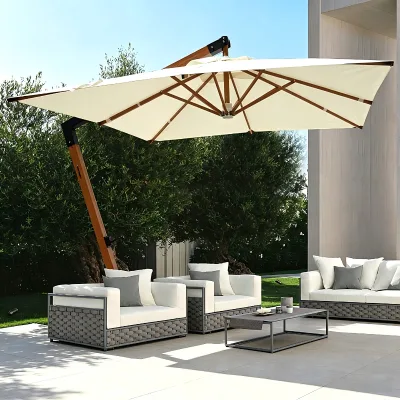 Outdoor Restaurant Shop Courtyard Villa Garden Coffee Shop 7-shaped Imitation Wood Grain Aluminum Hanging Umbrella Waterproof