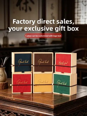 Elegant Small square Wooden Raffia Gift Box for Birthday Men Women Perfume Lipstick Custom logo