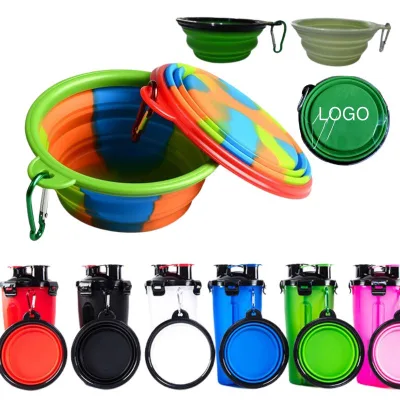 Portable Plastic Silicone Pet Bowls Collapsible Foldable Dog Travel Bowl with Cover for Outdoor Water Supply