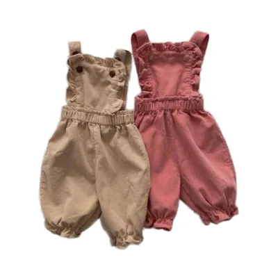 2025 Spring and Autumn New Baby High-quality Corduroy Pants Baby Ruffle Casual Cute Suspenders Soft and Comfortable Fabric