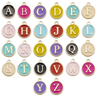 Wholesale 26pcs Set DIY Alloy Gold Enamel Charms 12mm Alphabet A-Z Letter Pendants Jewelry Findings & Components