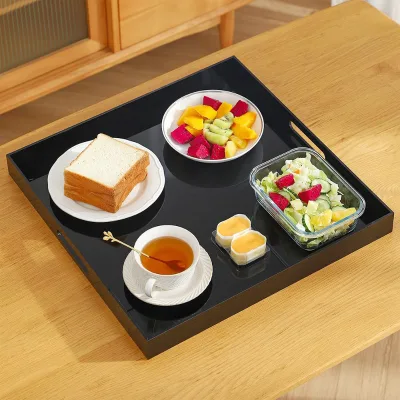 Factory Customized Clear White Black Acrylic Rectangle Serving Tray Breakfast Trays for Kitchen Living Room
