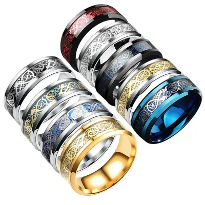 Cheap Stainless Steel Dragon Pattern Man Couple Silver Gold Plated Multi Color Mid Finger Rings for Men Finger