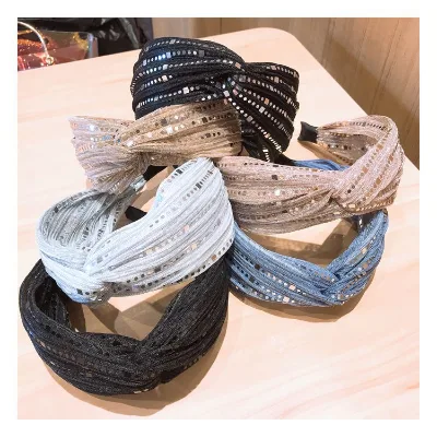 Korean Fashion Sequins Knot Headbands for Women Bow Hairbands Hair Accessories Flower Hair Bands for Women Headband