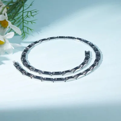 Lambo Jewelry 4-in-1 Health Elements Stainless Steel Silver Link Chain Necklace Classic Style Arrow Pattern for Couples Gift