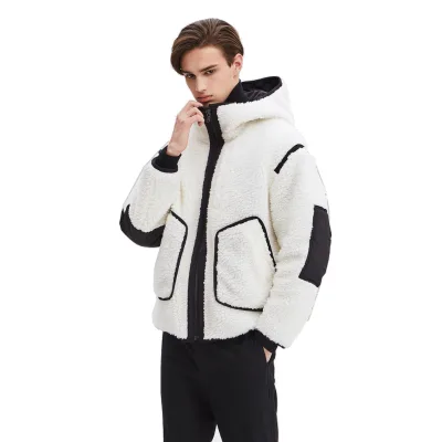 Fleece Zip up Men Sherpa Pullover Jacket Hoodie Color Pile Fur Custom White Hooded 100% Polyester Regular Sleeve for Winter