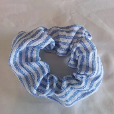 HandmadeLinen Sky Blue Striped Linen Scrunchie  Gift Idea Girls