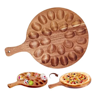 Natural Acacia Wood Customizable 24-Slot Deviled Egg Tray & Holder Chicken Egg Container Easter Christmas Cutting Board