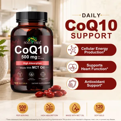 SOLOTREE Private Label 500MG CoQ10 Supplement Antioxidant Heart Health & Energy Support Coenzyme Q10 Softgel Capsules for Adult