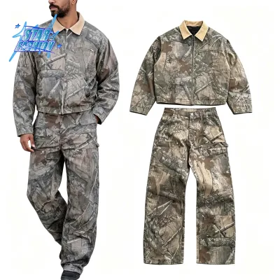 Custom Unisex Oversized Baggy Terry Camo Outfit 100% Cotton Thick Fabric Plus Size Winter Breathable Outdoor Tracksuit