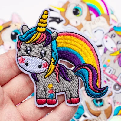 Cute Unicorn Wooden Horse Embroidered Fabric Patch for Children's Clothing Cross-Border Iron-On Decorative Canvas Lace PVC Type