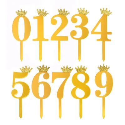 Premium Lucite Laser Cut 0-9Digital Gold Cake Topper Shiny Acrylic for Birthday Party Dessert Decorations PC Material Cake Tools