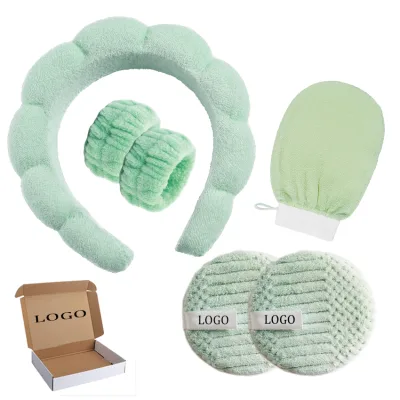 High Quality Reusable Microfiber Washable Set Kit Box Remover Face Round With Headband Cloth Cleaning Make up Pad for Woman Gift