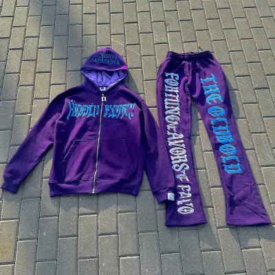 Y2K Style High Quality Hoodies Tracksuits 100% Cotton Tracksuits for Men Custom 3D Embroidery Logo Men's Tracksuit for Unisex