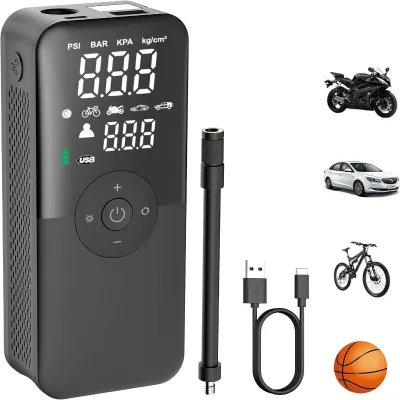 Portable 150 PSI Electric Wireless Rechargeable Car & Bicycle Tire Inflator with Emergency Light and Tire Pressure Monitor