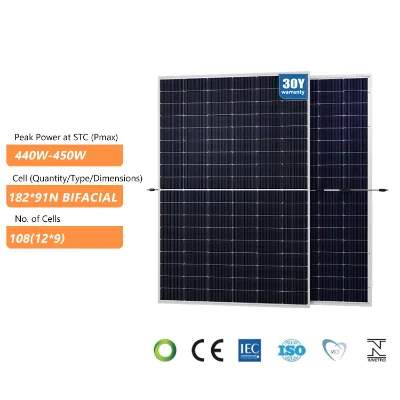 High Efficiency 440W 445W 450W 182M HALF CELL TOPCon Bifacial Double Glass Solar Panel for Commercial Rooftop Solar System