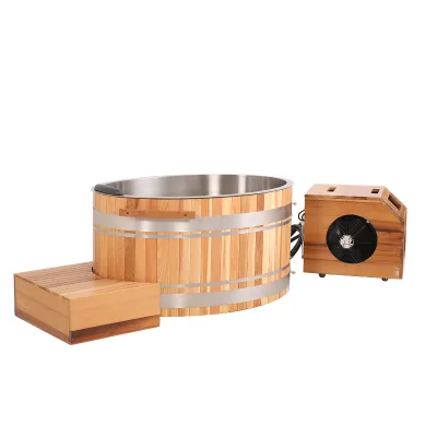 Wooden Outdoor Ice Bath 1 People with Foot Mat for Relax Cold Plunge Tub with Chiller and Filter Ozone