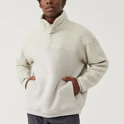 Custom Logo Wholesale Quarter Zip Pullover Oversized Fleece Front Snap up Sweatshirt