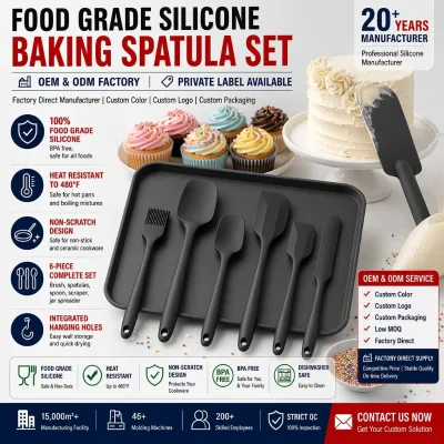 Custom Logo 6 Pcs One-Piece Silicone Spatula Set Heat Resistant Seamless Baking Tool Scraper Spreader Icing Knife OEM ODM