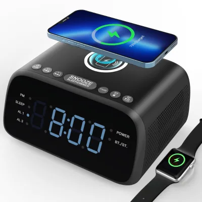 Custom Portable 15W LED Night Light Wireless Charging Music Player Digital Alarm Clock Speaker CD Player for Home Bedside Hotel