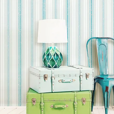 Modern Mediterranean Style Striped Non-Woven Wallpaper Mint Green Vertical Irregular Stripe Bedroom Living Room Wallpaper