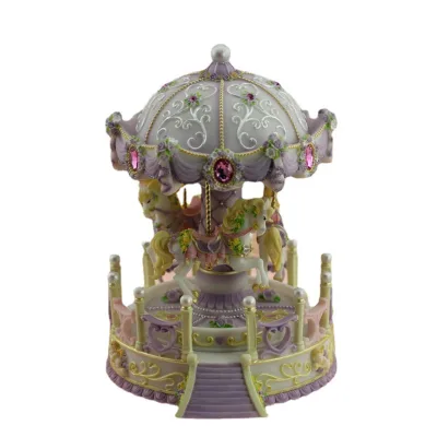 Luxury Dome Carousel Music Box Handmade Resin Rotating Song Creative Lights for Valentine's Day Gift