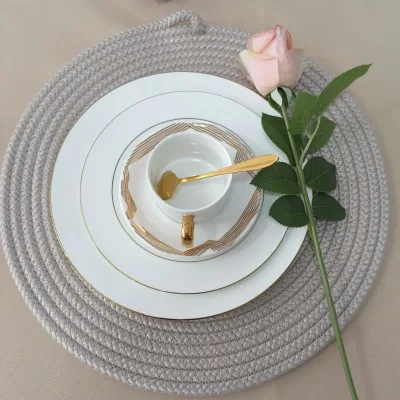Wholesale Round Braided Rope Placemat Light Grey for Dining Table Decor | Coil PP Table Mat for Kitchen Restaurant