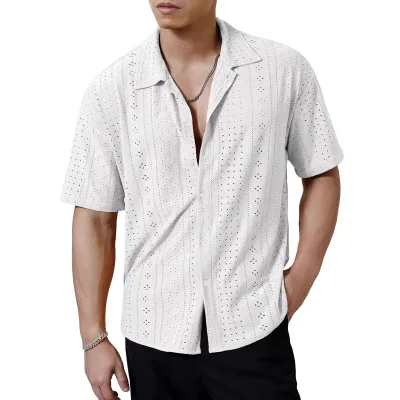 2026 Summer New Men's Breathable Lapel Solid Color Casual Button Short Sleeve Shirt