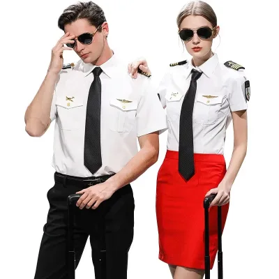 High Quality Classical Airline Pilot Uniform Cabin Crew Suit Black Polyester Viscose Long Sleeve Unisex