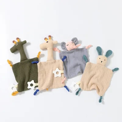 Factory Wholesale/OEM Babys Cotton Gauze Comfort Cloth Sleep-Accompanying Rabbit Plush Crinkly Fabric Soothing Rattle Toy