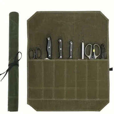 Wet Wax Canvas Knife Storage Bag Chef Knife Holder Kitchen Knife Storage Box Chef Knife Protective Cover Portable Knife Bag