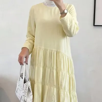 YKD139 Wide Skirt Light Yellow High-end Spring/summer Collection Dress High-end Fashion Muslim Islamic Clothing Hijabs