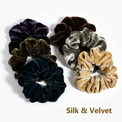 New Year Christmas High-quality 100% Silk Velvet Scrunchies Soft Hair Bands for All Hair Types Comfortable Vintage Party