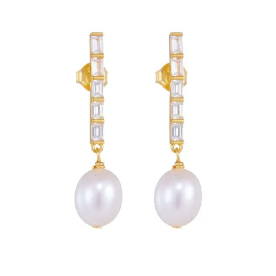Fashionable High Quality Simple Exquisite 925 Silver Jewelry Zircon Freshwater Pearl Earrings