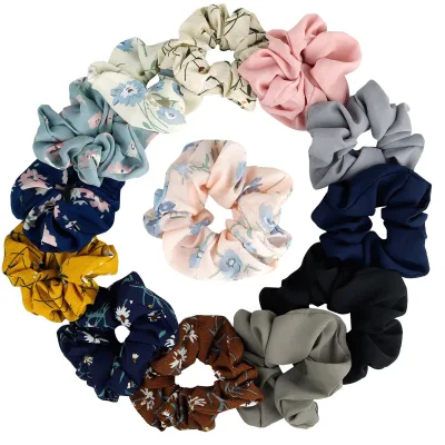 Fashion Girls Hair Accessories Premium Decorative Chiffon Flower Hair Scrunchies for Women Girls