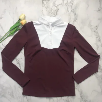 New Arrival in Stock Female Horse Competition Shirt Breathable Fabric Women Equestrian Top Color Blocking Design Clothing