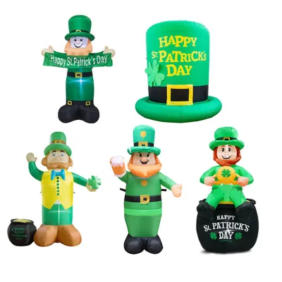 WOWEI St Patrick's Day 1 Meter Old Man Inflatable Glow Gas Model Irish Oktoberfest Clover Decorations