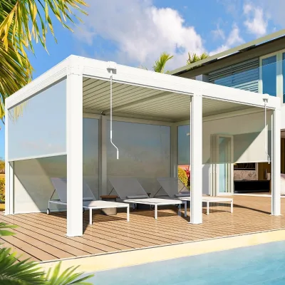 Custom Aluminum Outdoor Pergola with Adjustable Louver Roof Windproof & Rainproof Balcony Garden Use Snowproof Sunshade Pavilion