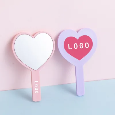Travel Cosmetic Private Label Portable logo Heart Mirror Private Label Beauty Handle Cosmetic Handheld Make-up Mirror