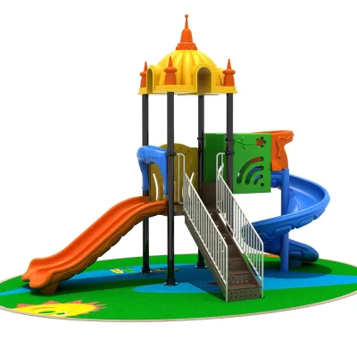 Castle Dome Themed Outdoor Children Combination Playground Equipment Double Straight Slide & Spiral Slide for Kindergarten
