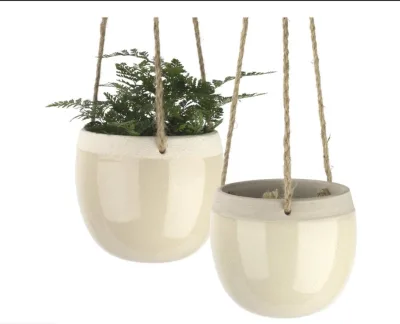 Ceramic Hanging Planters Indoors - 5.5 Inch Hanging Plant Pots, Modern Plant Holder with Jute Rope for Succulents Cactus Herbs