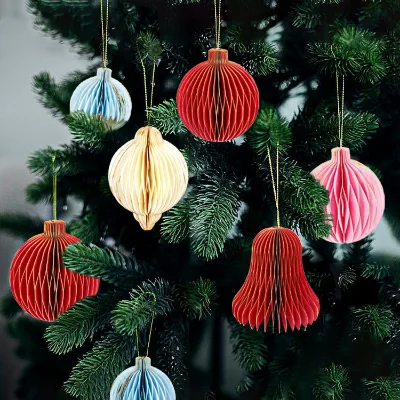 Christmas Decoration Honeycomb Ball Hanging Decoration 5-piece Set Paper Honeycomb Christmas Tree Ornaments Party Decoration