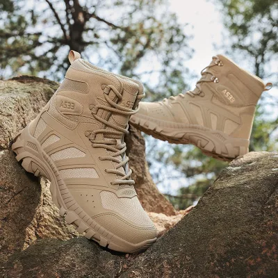 Outdoor Men's Leather Hunting Boots Zip Closure Waterproof Anti-Slip Summer Winter Hiking Comfortable Thick Desert Boots