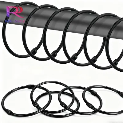 Black Adjustable Curtain Rings Hooks - Openable Shower Rings, Roman Circle Clips for Bathroom/Window Drapes