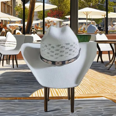 Men's Summer Daily Use Western Cowboy Hat Character Style Paper Braid Straw Hat with Ribbon for Outdoor Sports & Travel