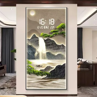 50X100CM Luxury Living Room Electronic Clock Wall Decoration Painting,Chinese-style Corridor Passage Landscape Wall Mural