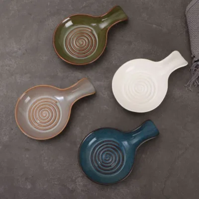 Wholesale Vintage Kiln Glaze Swirl Ceramic Spoon Rest Heat Resistant Kitchen Utensil Holder for Kitchen Use