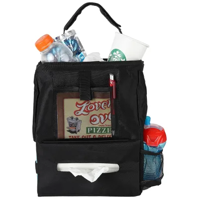 Portable Hanging Car Trash Can Litter Garbage Bag with Tissue Box and Drink Holder