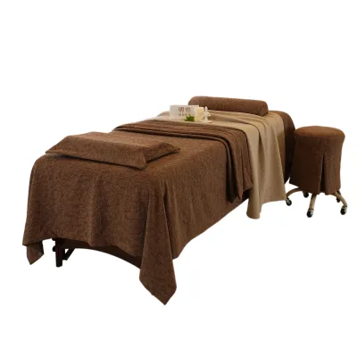 Dark Brown Custom Fabric Polyester Polyester Bed Sheet Massage Bed Sheets Set for Spa